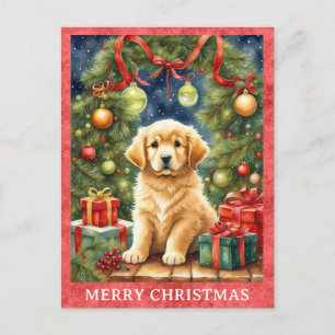 Carte Postale Golden Retriever Joyeux Noël mignon Chien chiot
