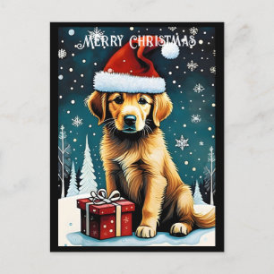 Carte Postale Golden Retriever Joyeux Noël Père Noël Chien vacan