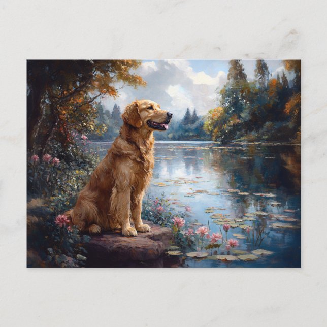 Carte Postale Golden Retriever Lake Lily Pads (Devant)