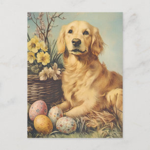 Carte Postale Golden Retriever Pâques Vintage