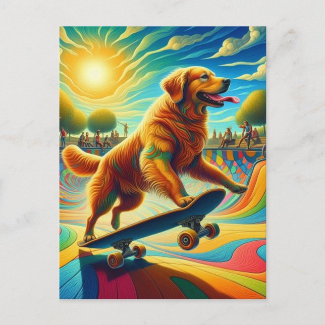 Carte Postale Golden Retriever Skateboard (Devant)