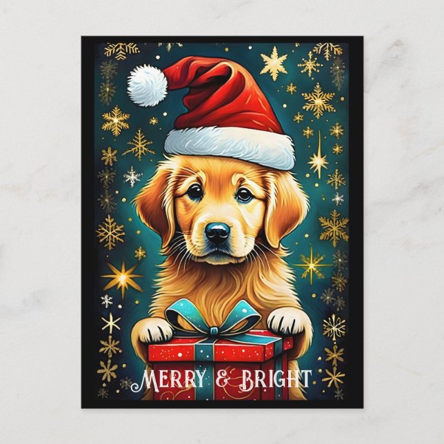 Carte Postale Golden Retriever Snowflakes Père Noël Chien Holida (Devant)