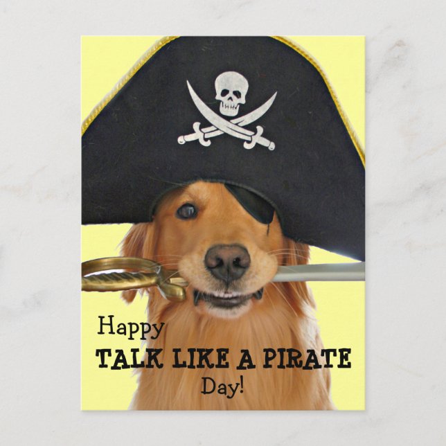 Carte Postale Golden Retriever Talk like Pirate Day (Devant)