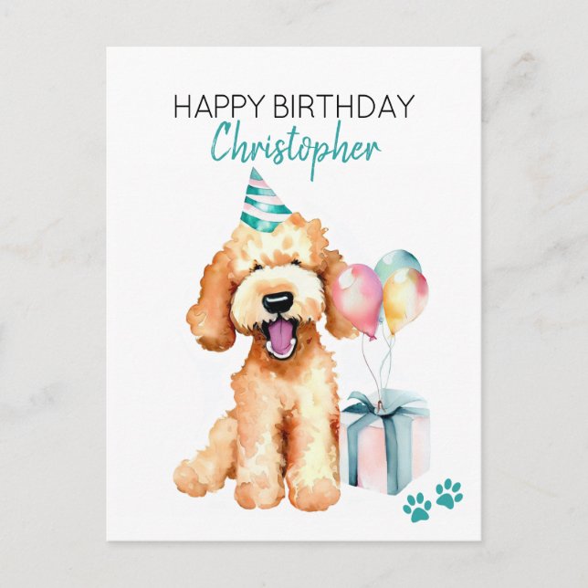Carte Postale Goldendoodle Chien Personnalisé Joyeux Anniversair (Devant)