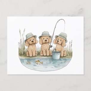 Carte Postale Goldendoodle Chiens Pêche
