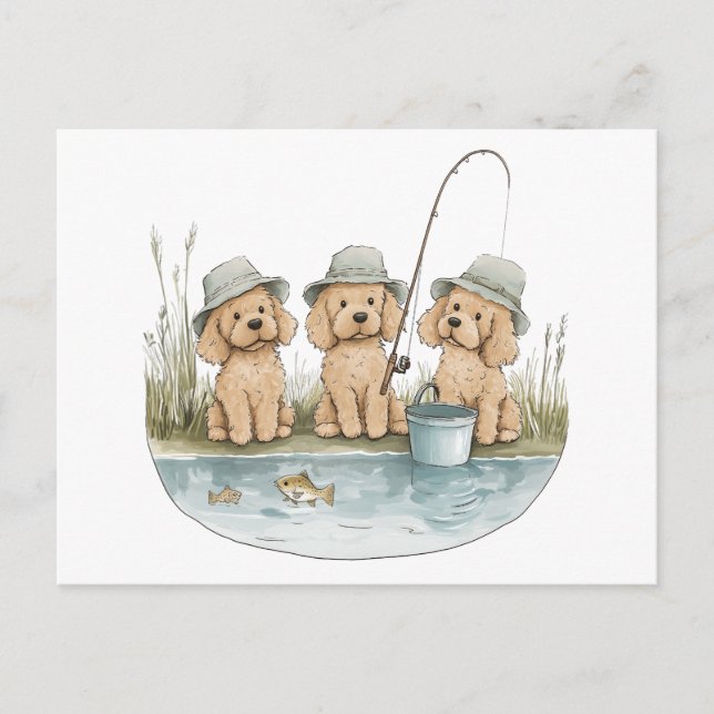 Carte Postale Goldendoodle Chiens Pêche (Devant)