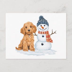 Carte Postale Goldendoodle d'hiver Chien Bonhomme de neige migno