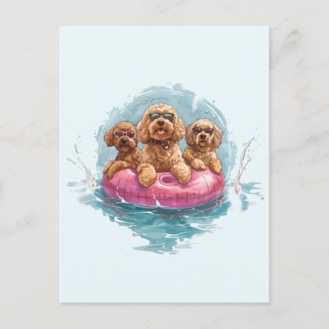 Carte Postale Goldendoodle Dogs Summer Pineappy Pool Flotte (Devant)