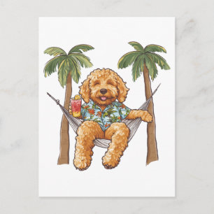 Carte Postale Goldendoodle en chemise hawaïenne