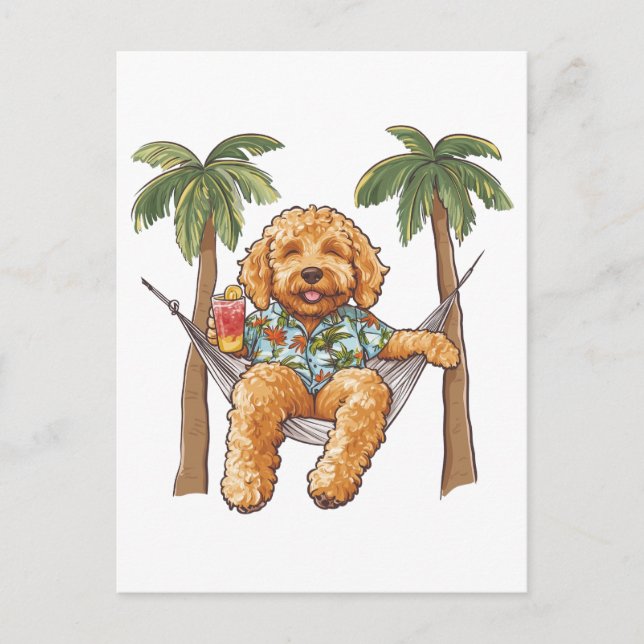 Carte Postale Goldendoodle en chemise hawaïenne (Devant)