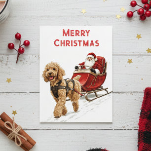 Carte Postale Goldendoodle et Père Noël Chien Noël