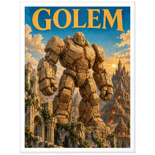 Carte Postale Golem, monstre de fantasy gothique
