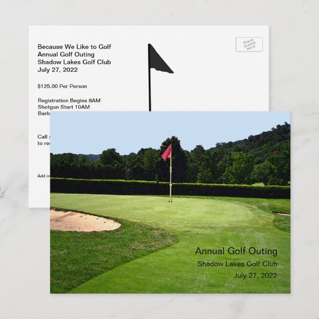 Carte Postale Golf 18th Hole Custom Text Invitation (Devant / Derrière)
