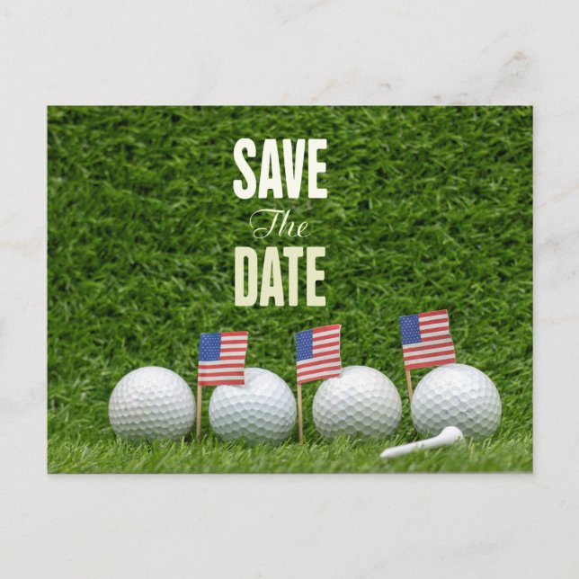Carte Postale GOLF 4 juillet, réservez la date avec drapeau amér (Devant)