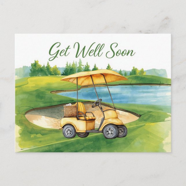 Carte Postale Golf Allez-vous bien bientôt avec Golf Cart en ver (Devant)