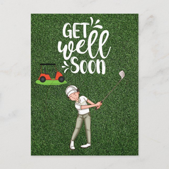Carte Postale Golf Allez-y bientôt avec golfeur golf sur green (Devant)