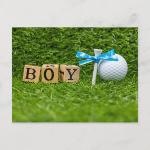 Carte Postale Golf baby shower garçon avec ruban bleu sur vert