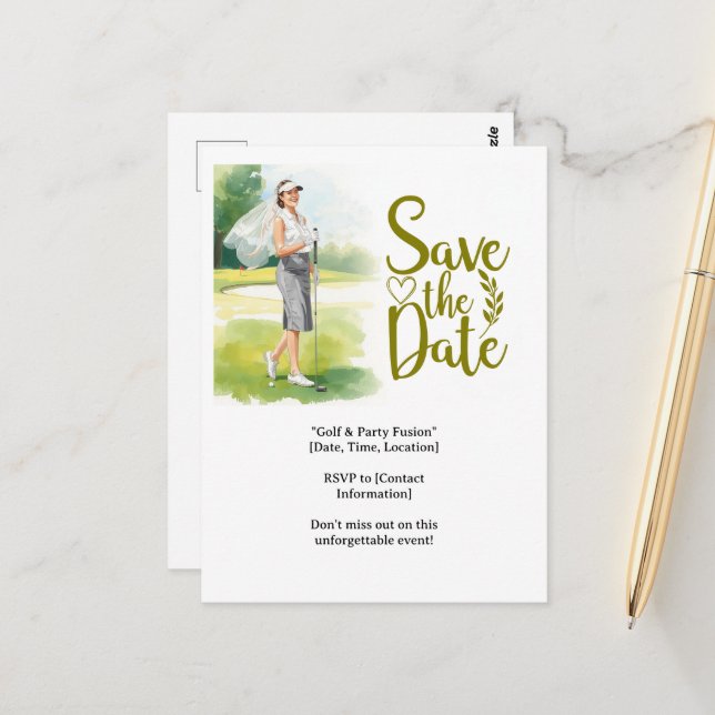 Carte Postale Golf  Bachelorette woman golfer is golfing (Devant/Arrière en situation)