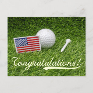 Carte Postale Golf Ball Félicitations avec drapeau d'Amérique