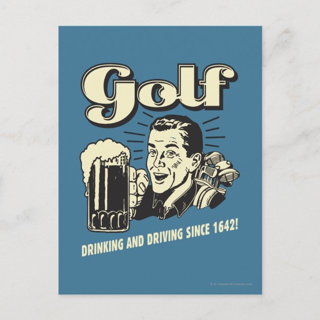 Carte Postale Golf : Boire et conduire depuis 1642 (Devant)