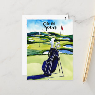 Carte Postale Golf bon rétablissement avec sac de golf sur green