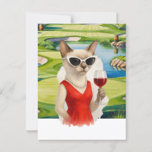 Carte Postale Golf Cat boit du vin dans Golf Course