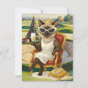 Carte Postale Golf Cat boit du vin dans Golf Course Christmas