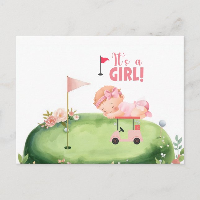 Carte Postale Golf C'est un bébé golfeuse fille dans un chariot  (Devant)