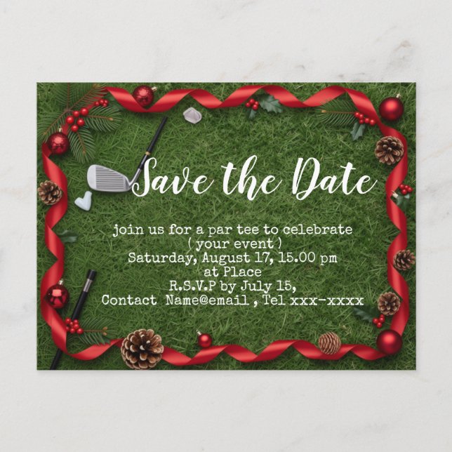 Carte Postale Golf Christmas save the date with golf ball  (Devant)