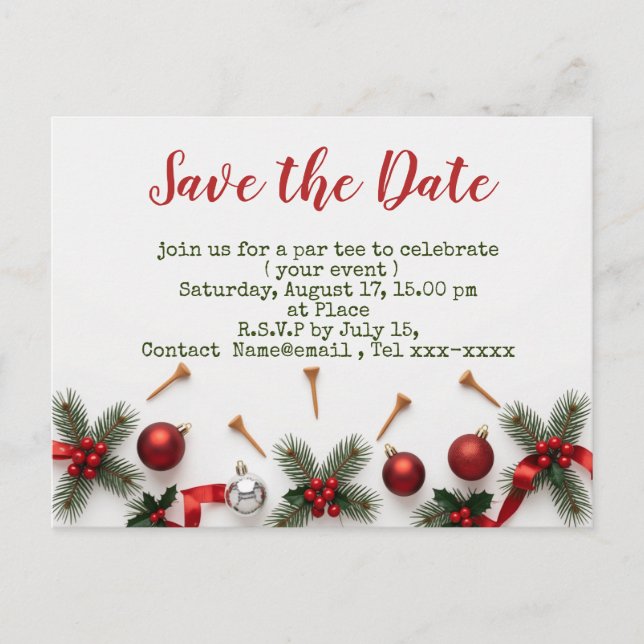 Carte Postale Golf Christmas save the date with golf themed (Devant)