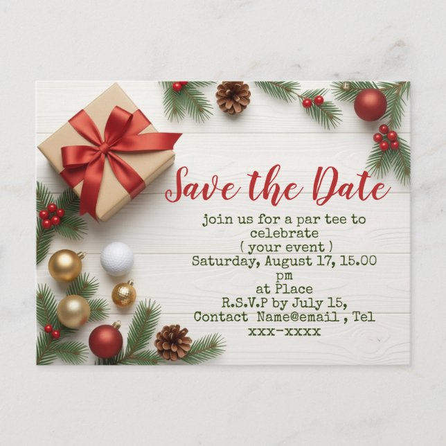 Carte Postale Golf Christmas save the date with golf themed (Devant)