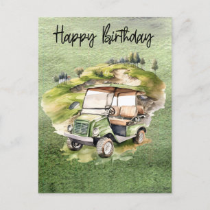 Carte Postale Golf d'anniversaire avec voiturette de golf   aqua