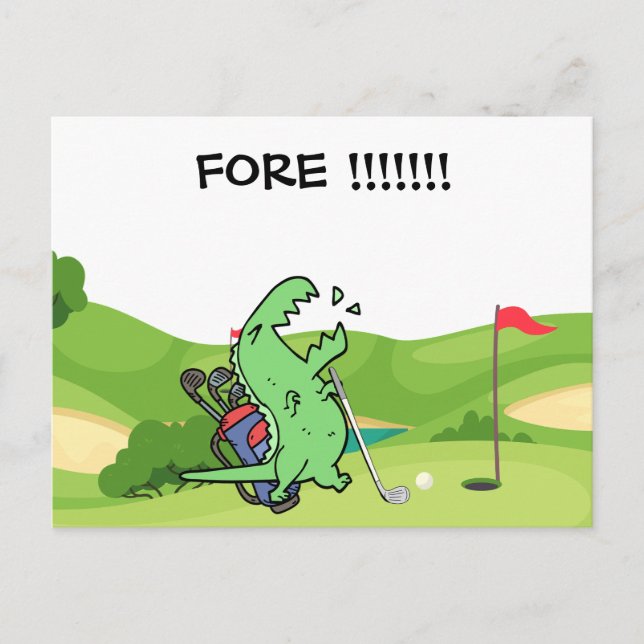 Carte Postale Golf Dinosaur crier FORE golfeur drôle (Devant)
