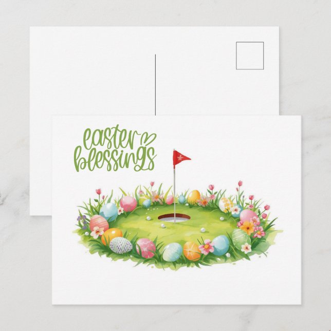 Carte Postale Golf Easter with egg on putting green  (Devant / Derrière)