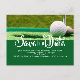 Carte Postale Golf économisez la date avec golf ball et club