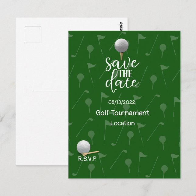 Carte Postale Golf Économisez la date pour le tournoi de golf Go (Devant / Derrière)