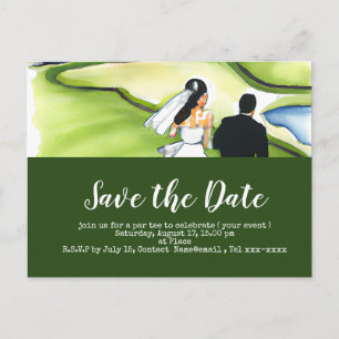 Carte Postale Golf enregistrer la date avec la mariée golfeuse e