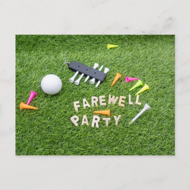 Carte Postale Golf Farewell Party avec balle de golf sur l'herbe (Devant)