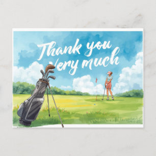 Carte Postale Golf femme avec sac sur vert