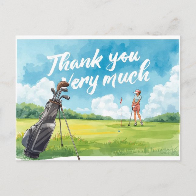 Carte Postale Golf femme avec sac sur vert (Devant)