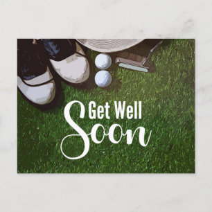 Carte Postale Golf Get Well Bientôt avec balle de golf sur vert 