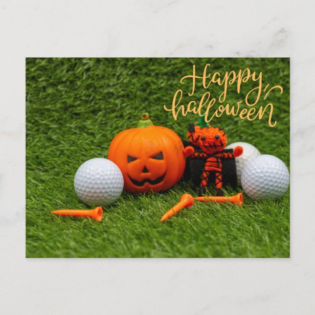 Carte Postale Golf Halloween au golf avec balle de golf Hallowee (Devant)