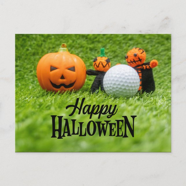 Carte Postale Golf Halloween avec balle de golf et citrouille fa (Devant)
