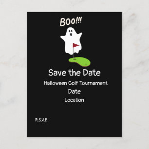Carte Postale Golf Halloween Day avec Ghost enregistrer la date