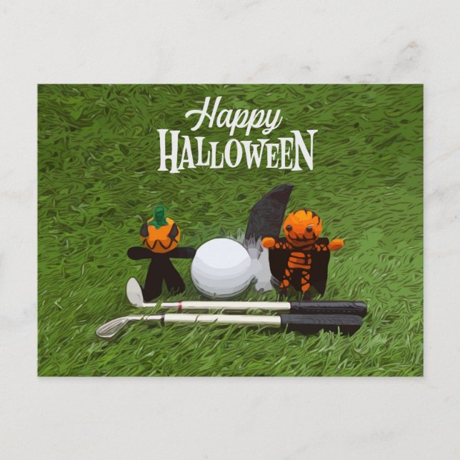 Carte Postale Golf Halloween Jour avec golf balle fantôme citrou (Devant)