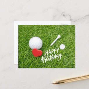 Carte Postale Golf Joyeux Anniversaire balle de golf et tee avec