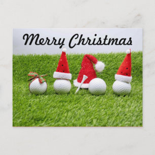 Carte Postale Golf Joyeux Noël avec balle de golf Santa Hat