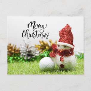 Carte Postale Golf Joyeux Noël avec balle et Snowman