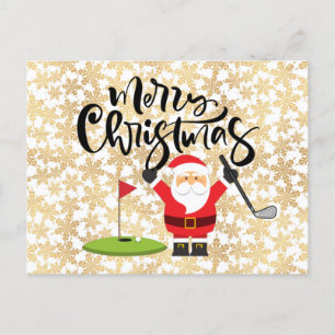 Carte Postale Golf Joyeux Noël avec Père Noël jouant au golf C