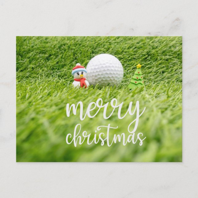 Carte Postale Golf Joyeux Noël avec Snowman et Golf Ball (Devant)